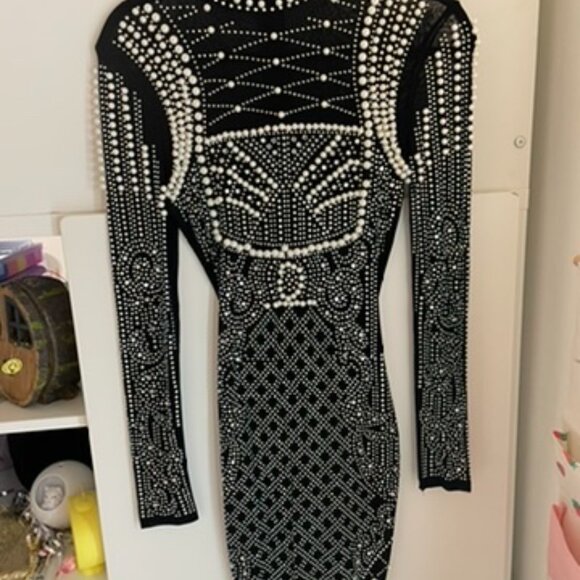 Fashion Nova Luxe Pearl Mesh Dress size small - Picture 4 of 7